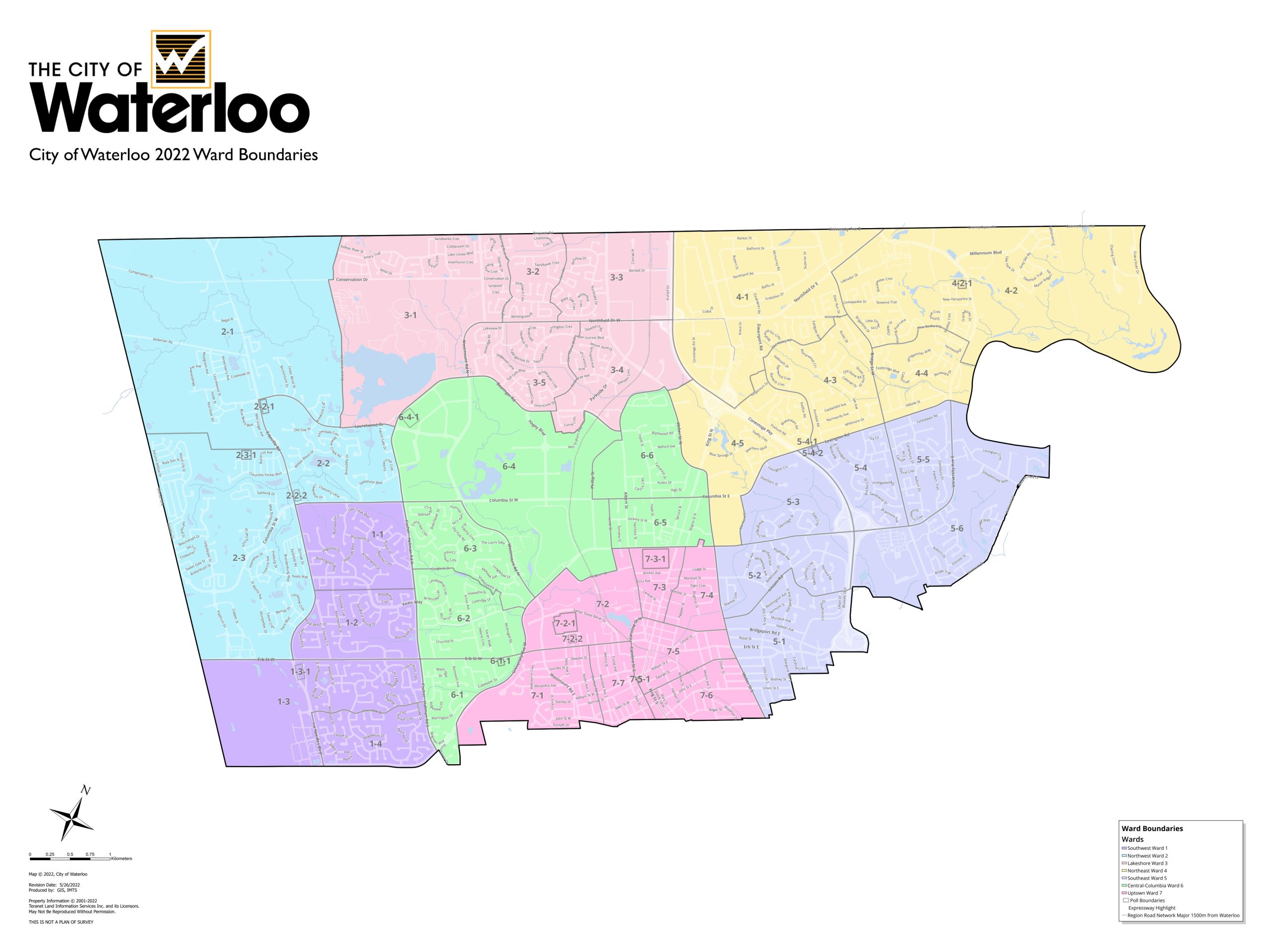 City of Waterloo 2022 Ward Boundaries Map showing Ward 2 in light blue